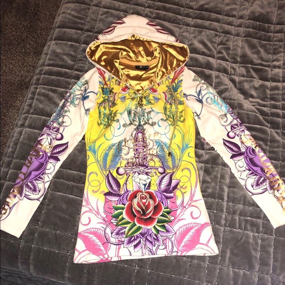 Christian Audigier Dagger Roses Rhinestones